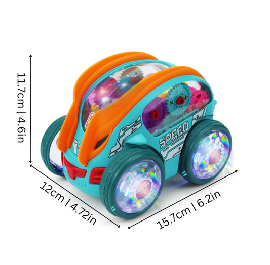 Batteriebetriebenes Stunt-Auto mit sichtbarem Zahnradantrieb und LED-Effekten