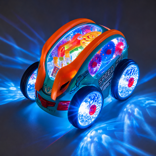 Batteriebetriebenes Stunt-Auto mit sichtbarem Zahnradantrieb und LED-Effekten