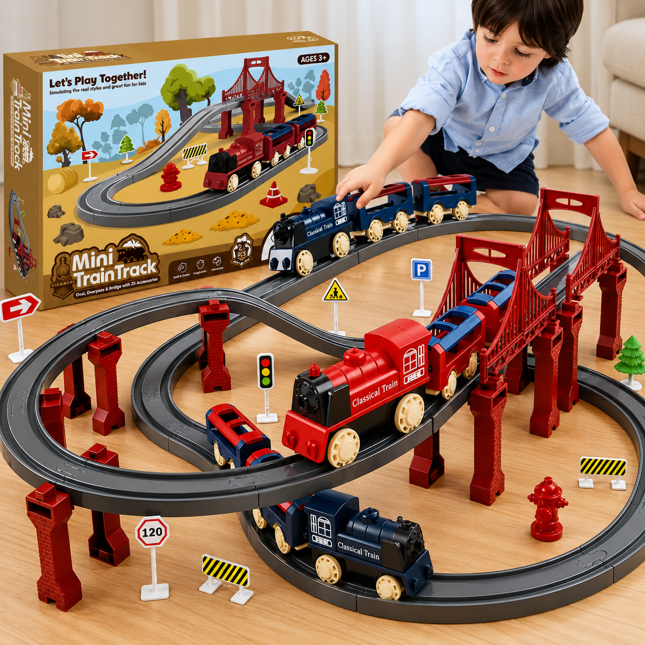 Elektrisches Eisenbahn-Spielset mit modularen Schienenelementen